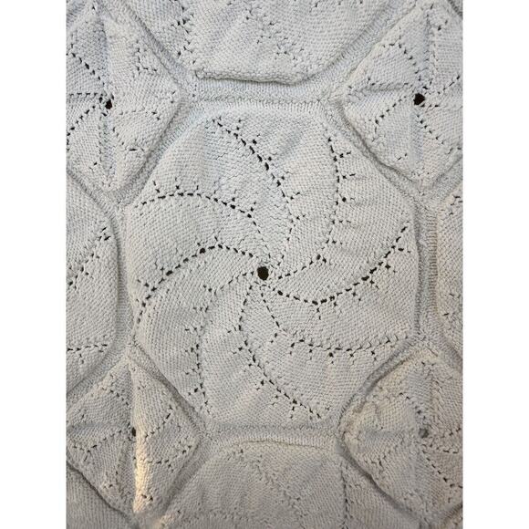 Handmade Knit Cream 100% COTTON blanket Coastal Textured Boho Pinwheel - Picture 6 of 7